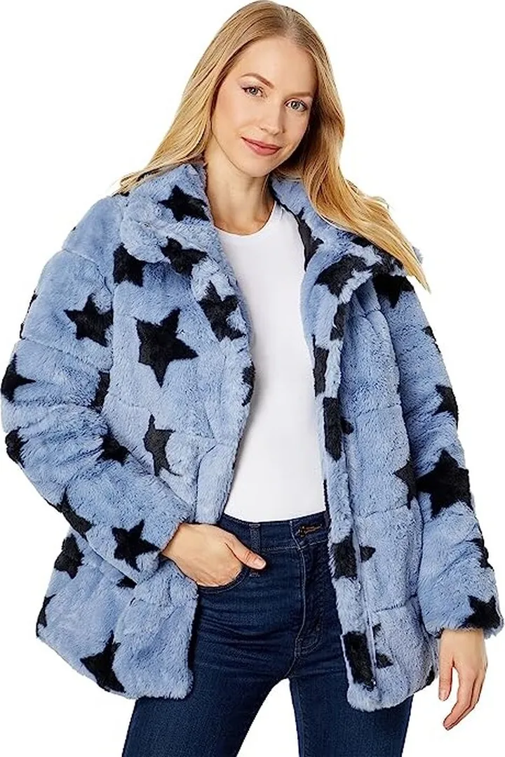 NVLT Short Pile Faux Fur Polyfill Puffer (Baby Blue) Women's Clothing
