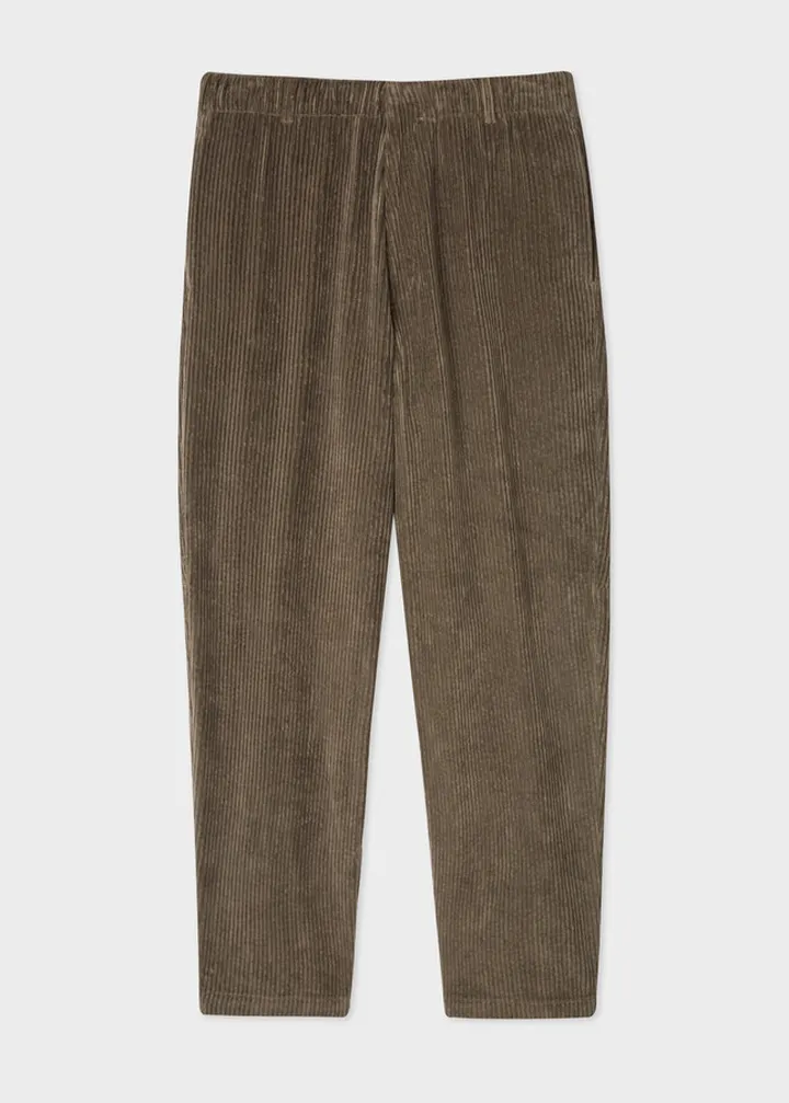 Men's Brown Corduroy Wide-Leg Pants With Elasticated Waist