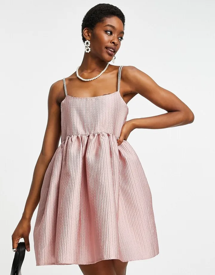 Dream Sister Jane babydoll mini dress with rhinestone strap details