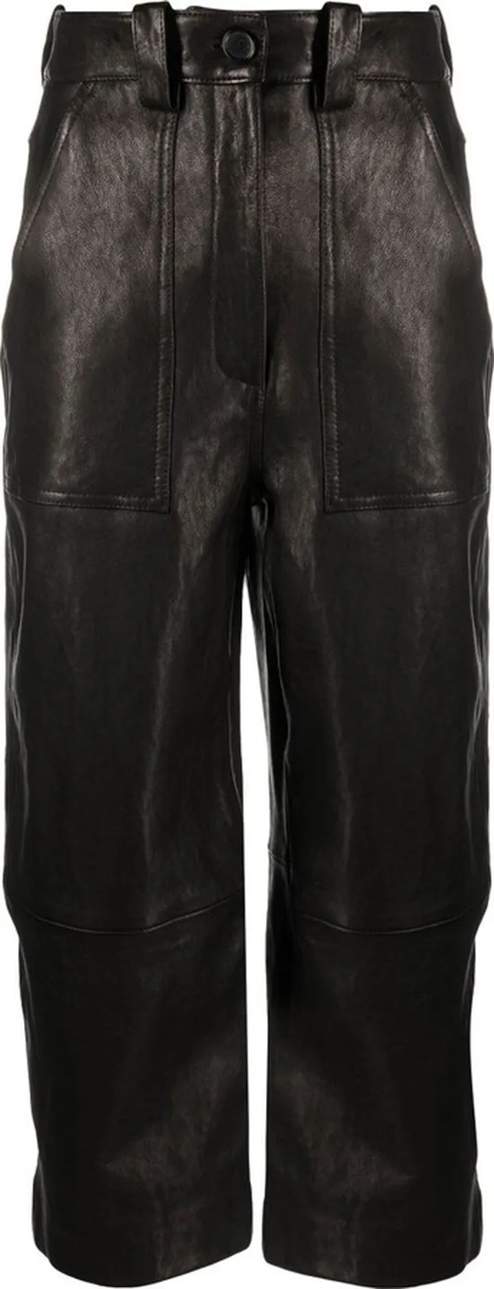 Black High-Waisted Cropped Leather Trousers