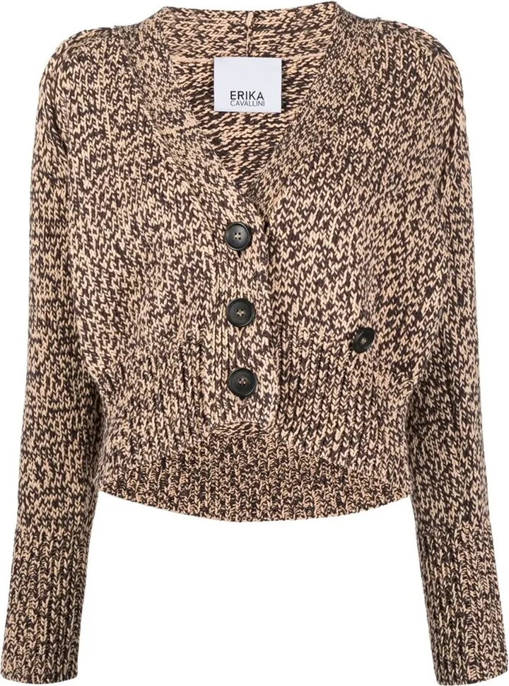 purl-knit V-neck cardigan