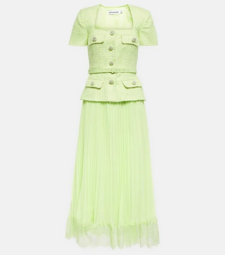 Boucle and chiffon blazer midi dress