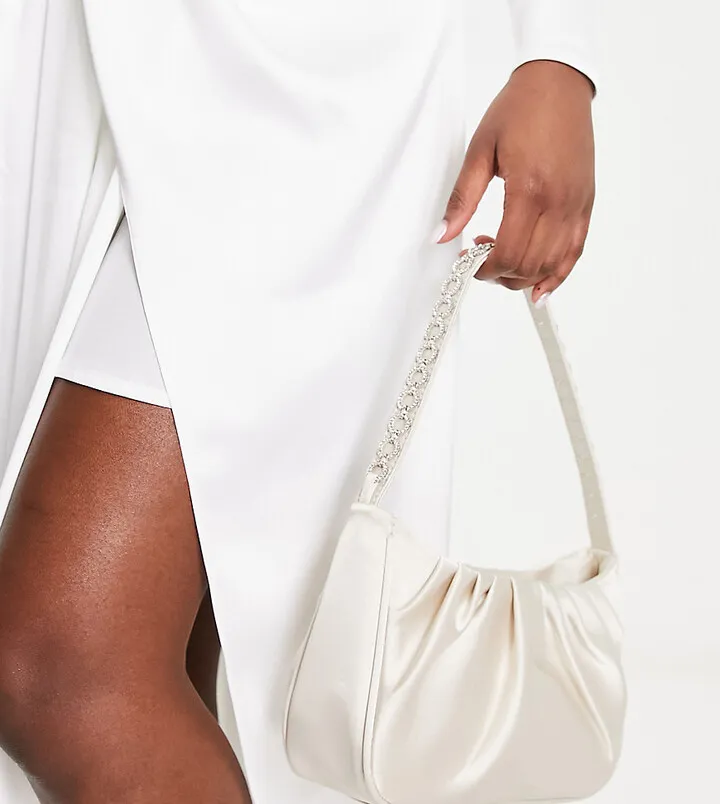 Public Desire ruched satin bridal shoulder bag in champagne satin