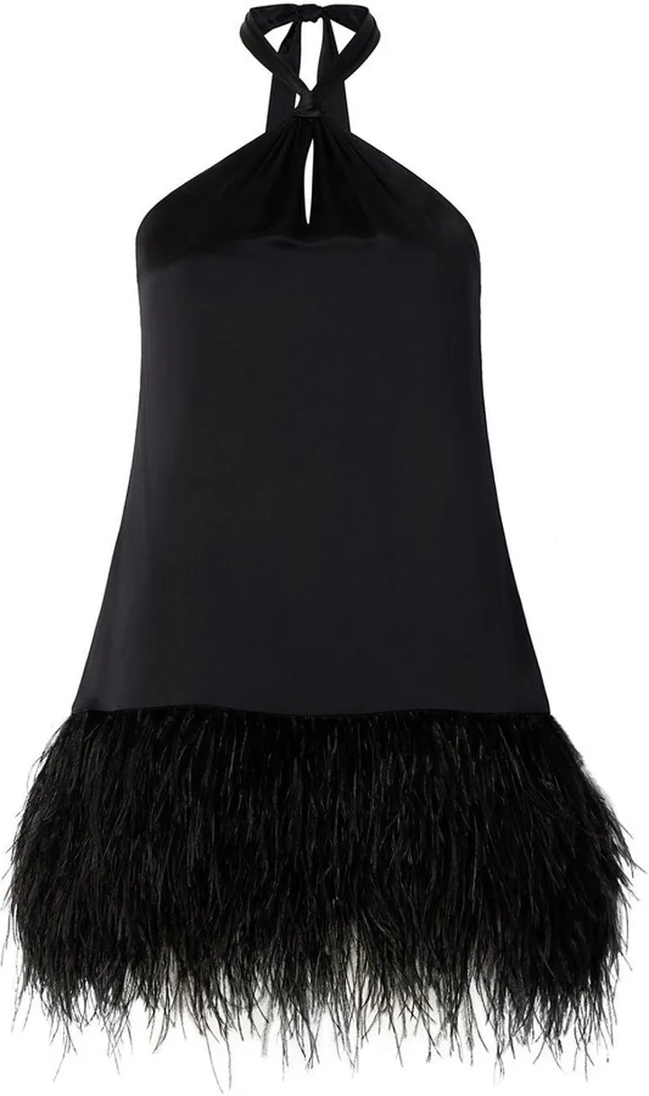 Barb feather-trimmed halterneck minidress