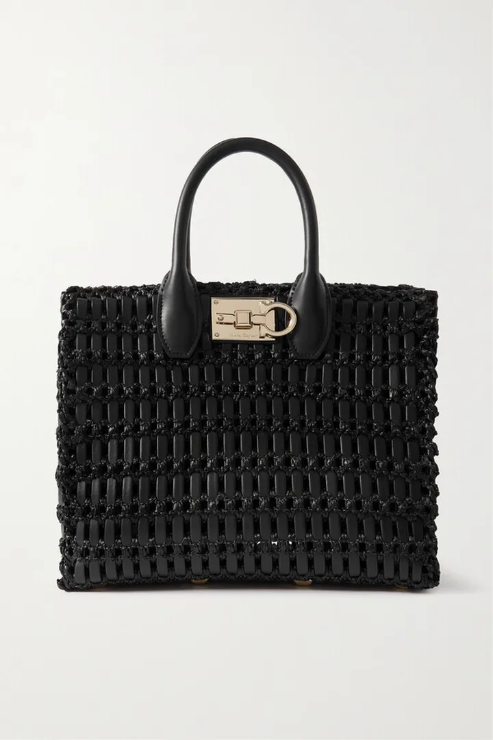 Ferragamo - Studio Woven Leather And Raffia Tote - Black