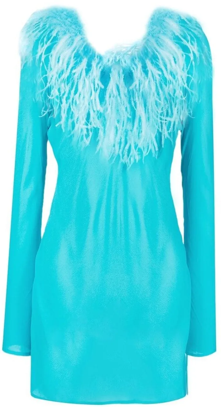 Feather-Trim Mini Dress