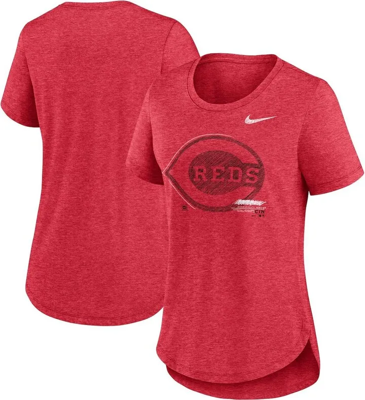 Women's Nike Heather Red Cincinnati Reds Touch Tri-Blend T-shirt