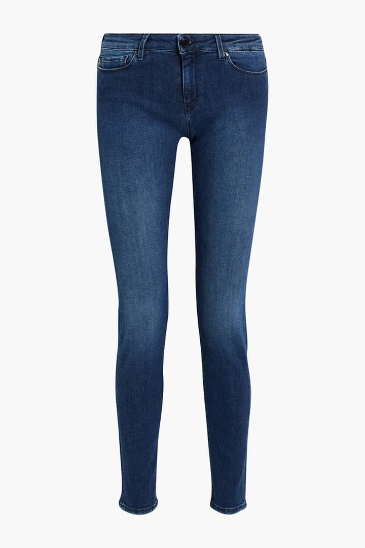 Appliquéd mid-rise skinny jeans
