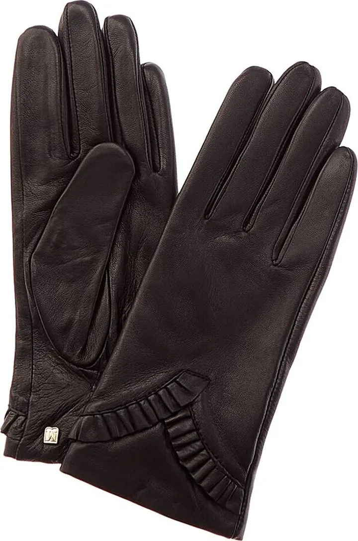 Bruno Magli Chevron Ruffle Cashmere-Lined Leather Gloves