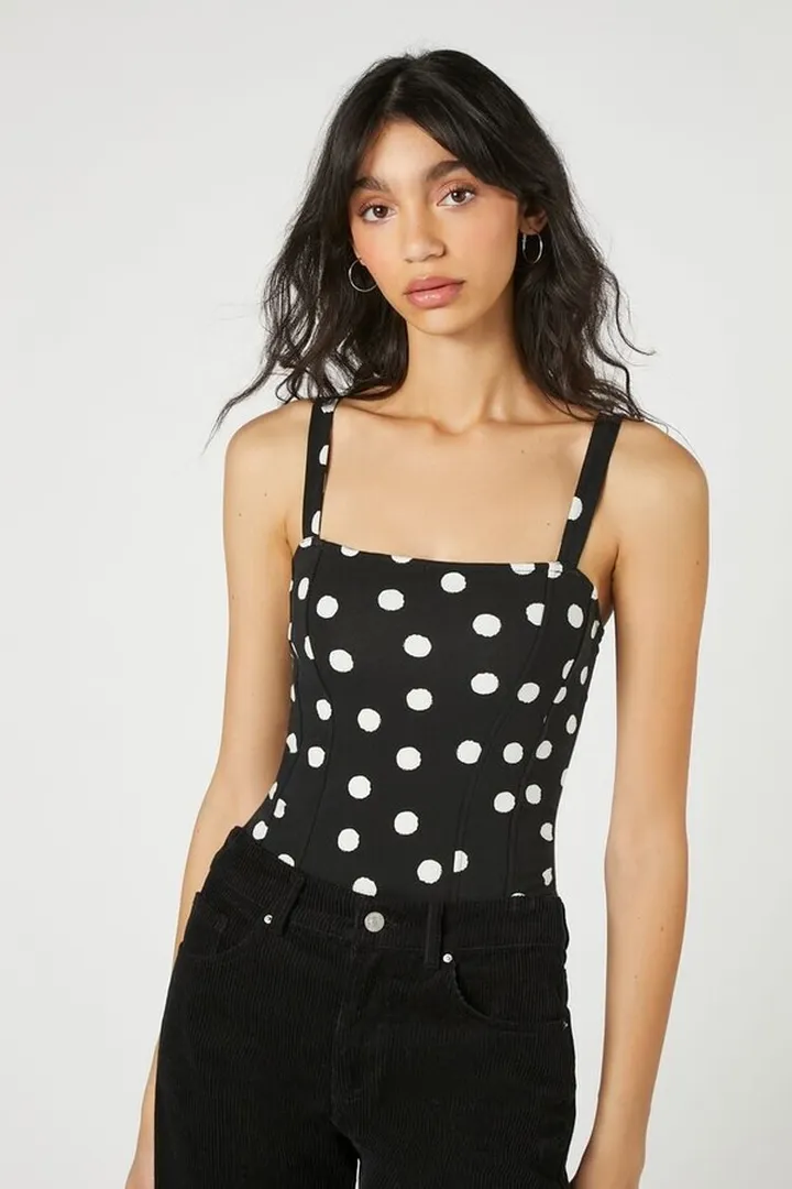 Polka Dot Seamed Bodysuit