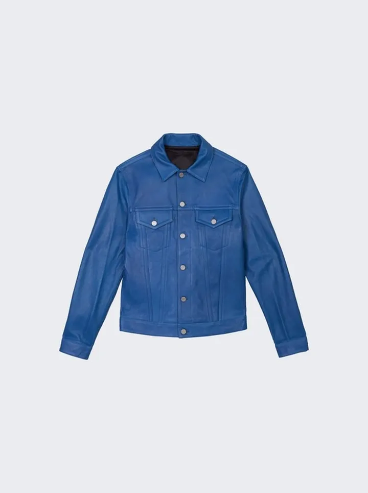 Leather Trucker Jacket Galaxy Blue