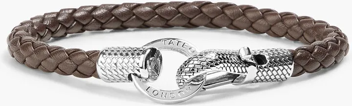 Braided leather and sterling silver bracelet