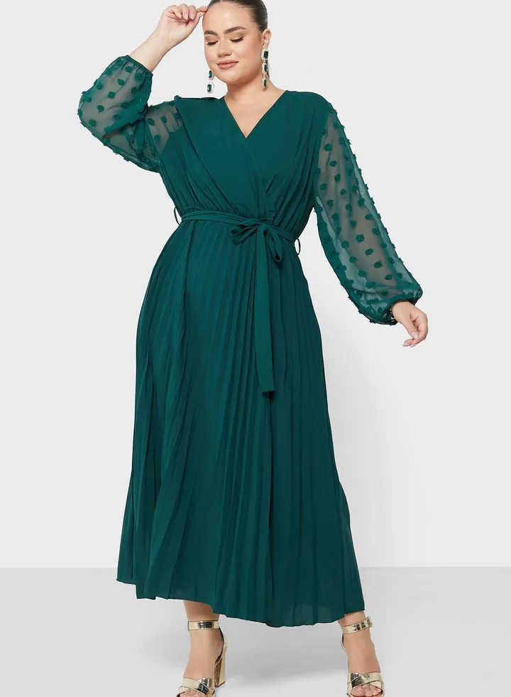 Belted Pleat Detail Fit & Flare Dress