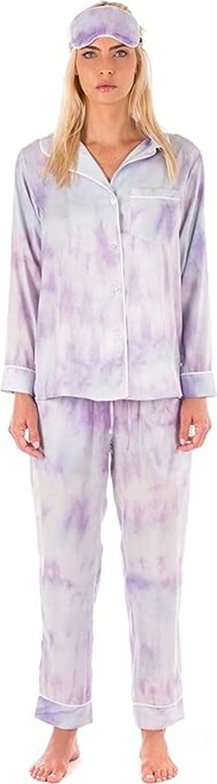 Plush Tie-Dye Pajama + Eyemask Set (Purple) Women's Pajama Sets