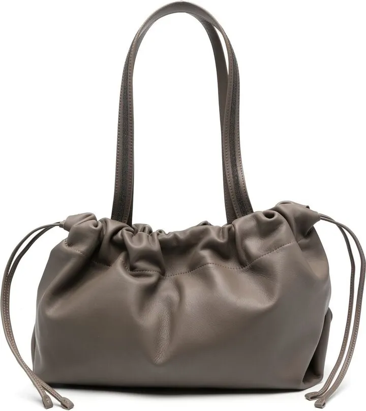 Bead-Detail Leather Tote Bag
