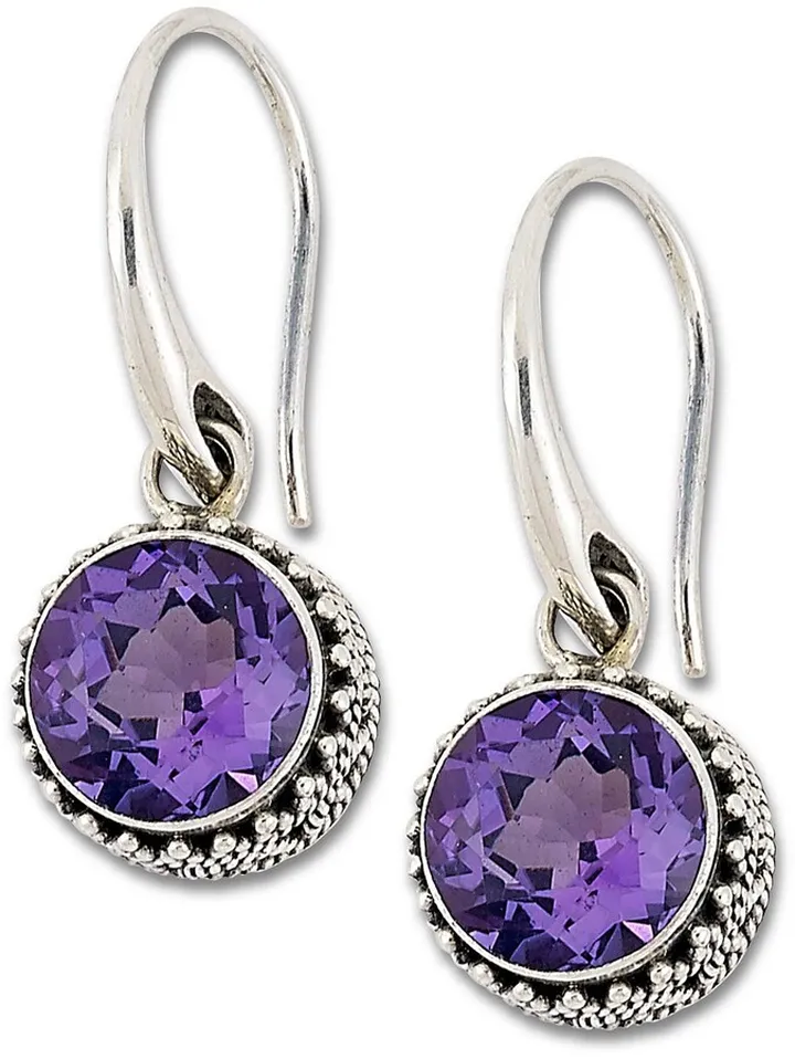 Sterling Silver Filigree Amethyst Drop Earrings