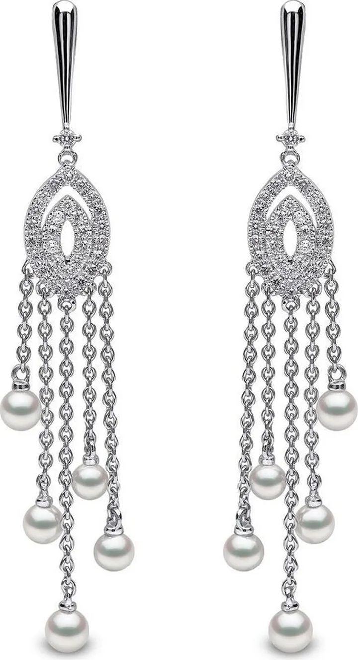18kt white gold Sleek Akoya pearl and diamond earrings