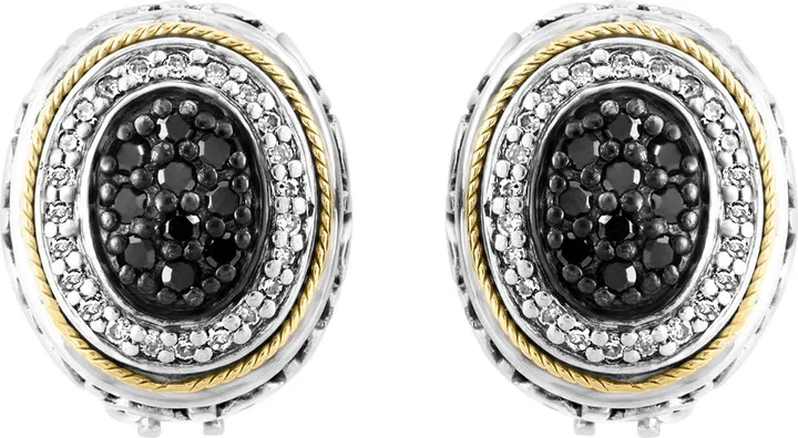 18K Gold & Sterling Silver Black Diamond & White Diamond Stud Earrings - 0.55 ctw.