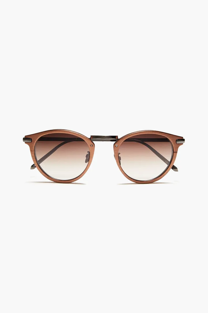 Round-frame bronze-tone and titanium sunglasses