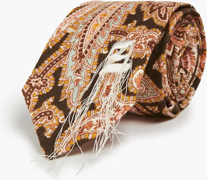 Frayed paisley-print cotton tie