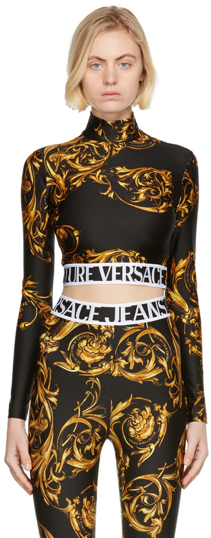 Versace Jeans Couture Black Regalia Baroque Cropped Turtleneck