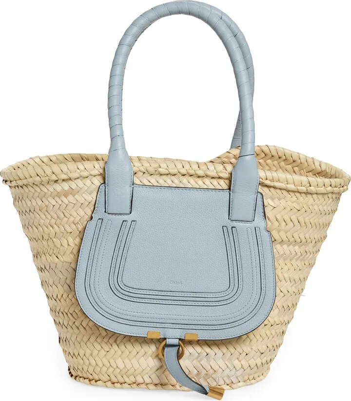 Medium Marcie Panier Woven Palm Basket Tote