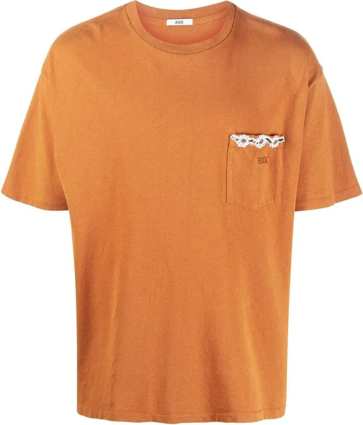 logo-embroidered lace-trim T-shirt