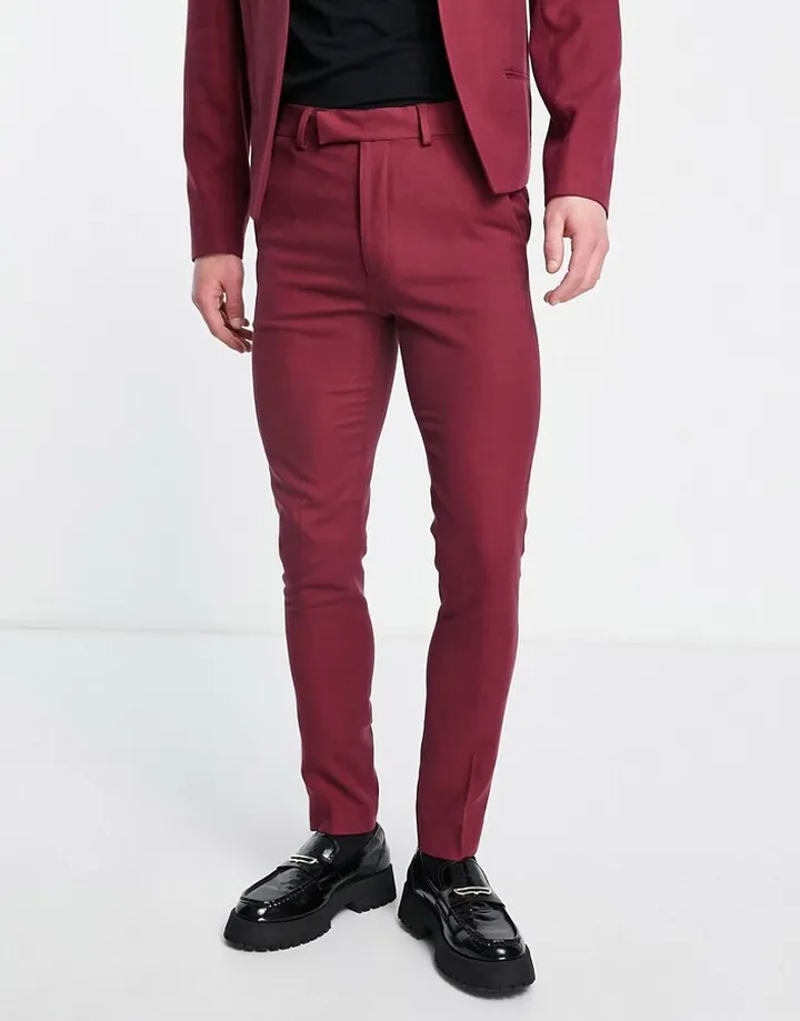 ASOS DESIGN skinny single pleat suit pants in burgundy
