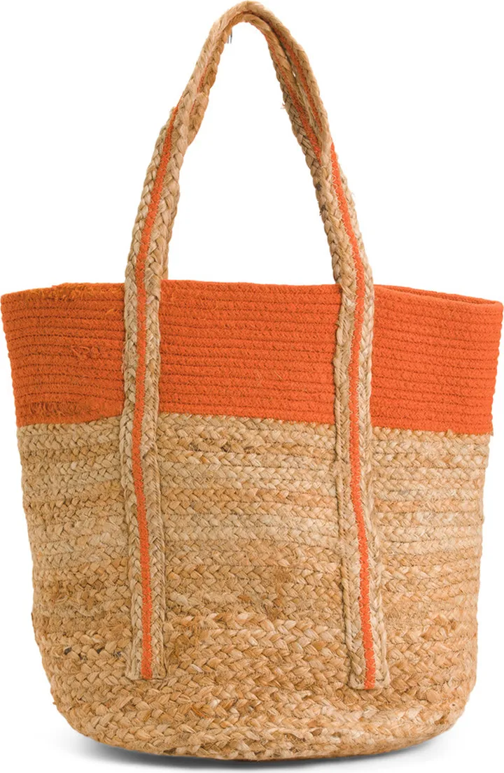 Color Block Jute Tote