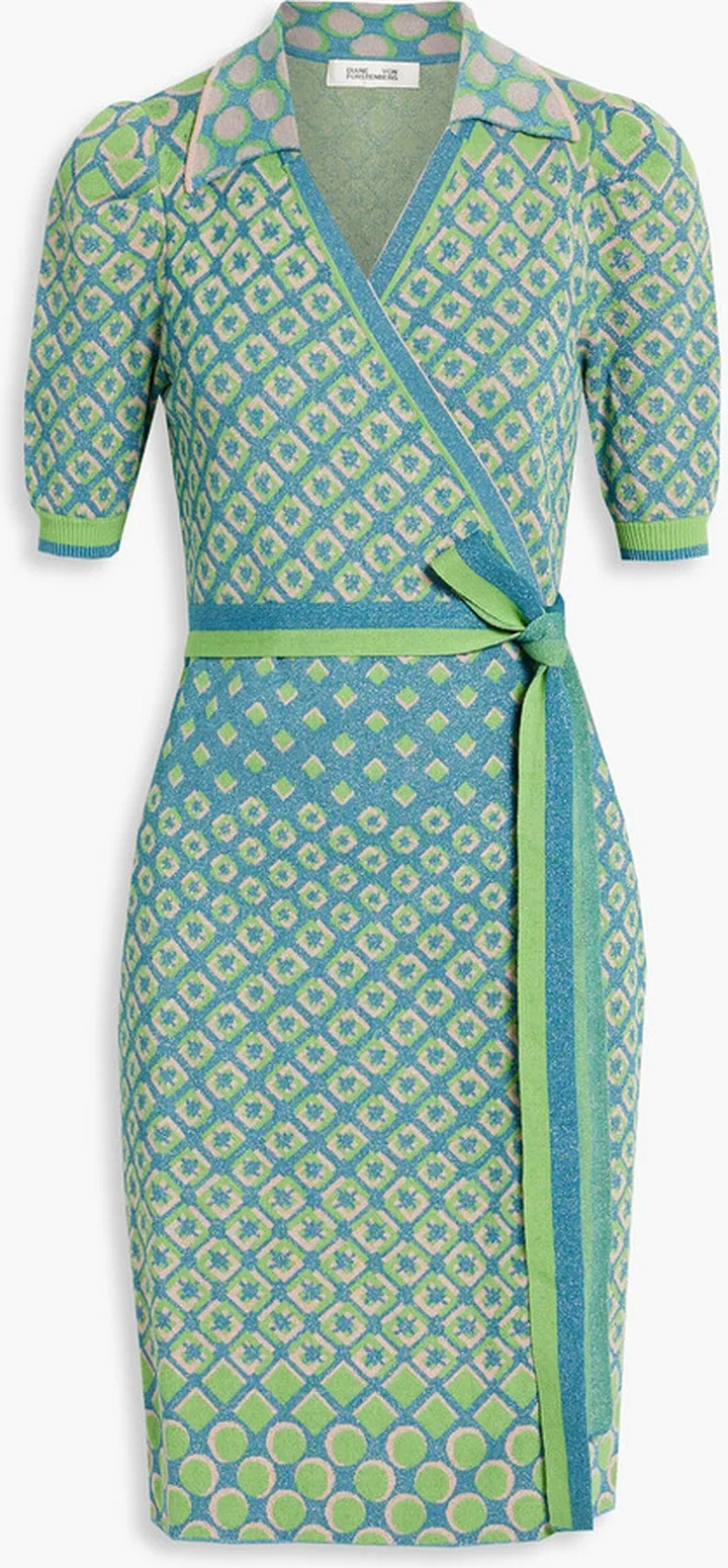 Carlo metallic intarsia cotton-blend mini wrap dress