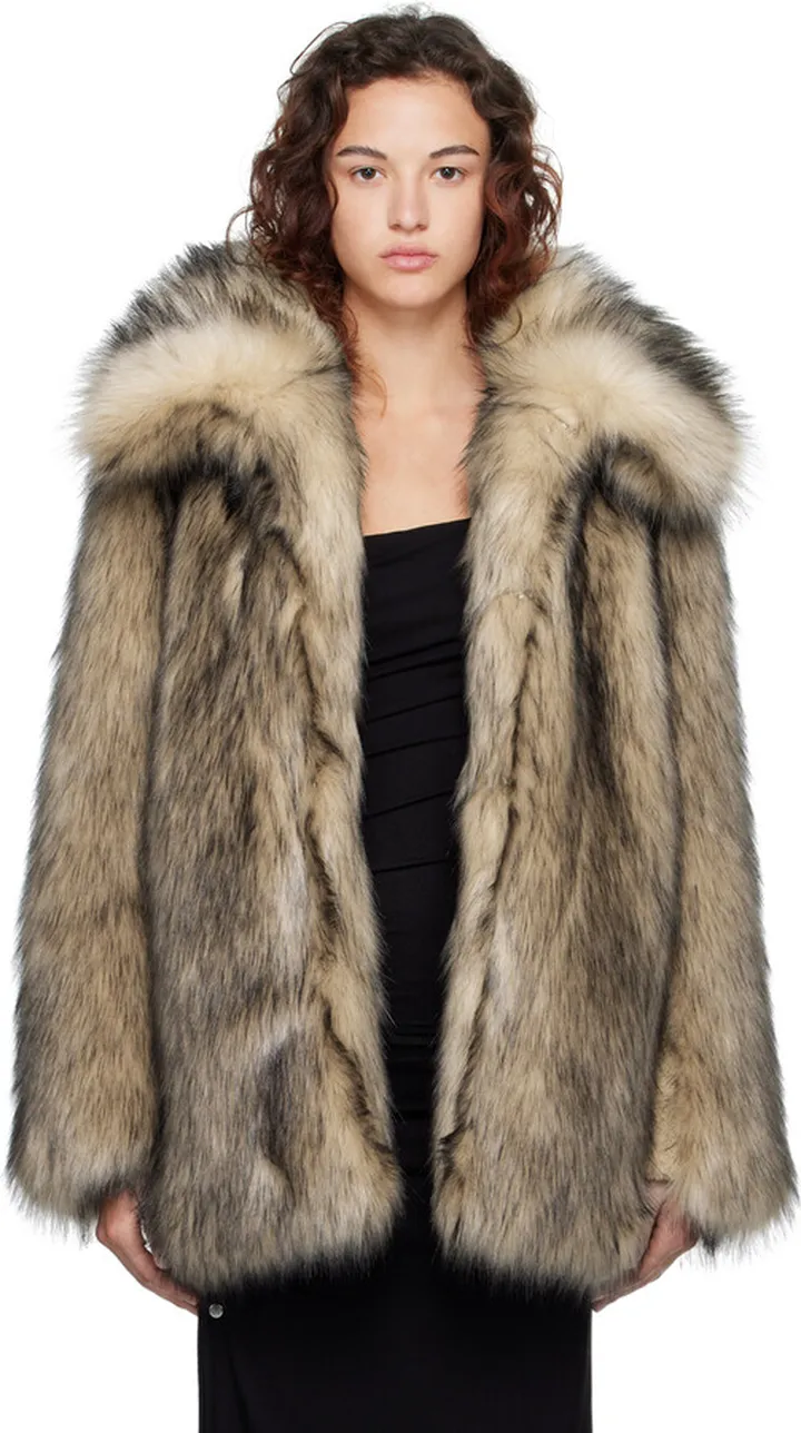 Paco Rabanne Gray Spread Collar Faux-Fur Jacket