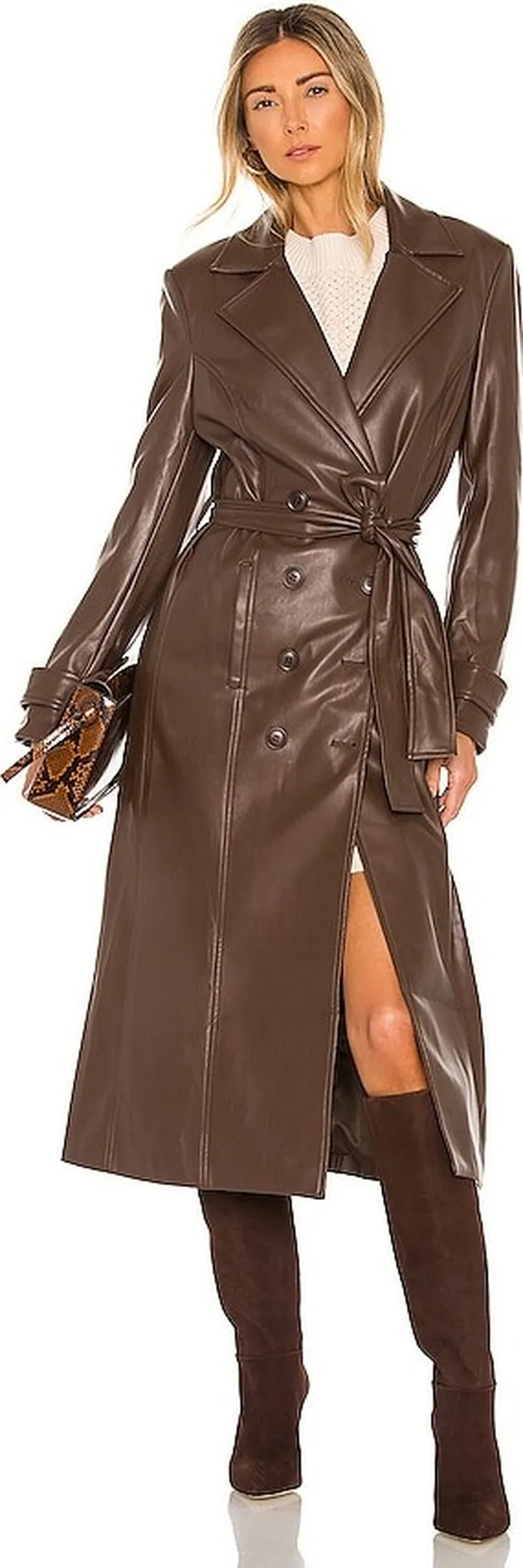 Faux Leather Trench Coat