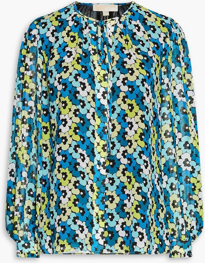 Gathered floral-print georgette blouse