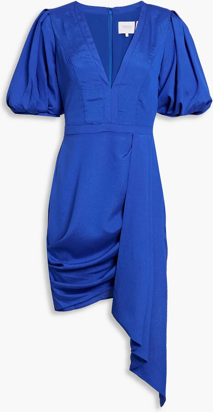 Gathered crepe de chine mini dress
