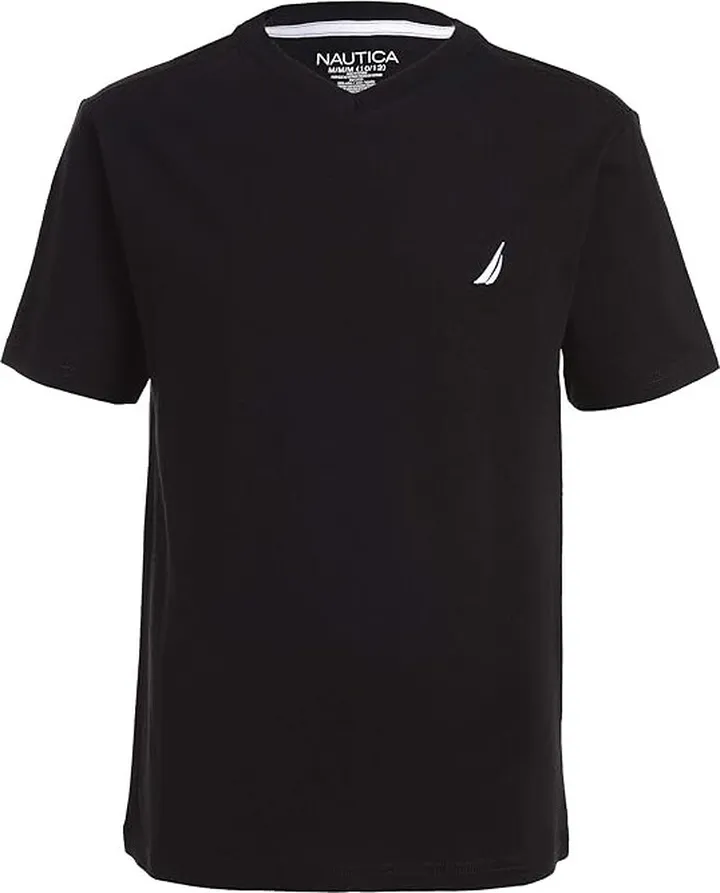 Nautica Boys' Short Sleeve Solid V-Neck T-Shirt (01 Black Night) Men's T Shirt