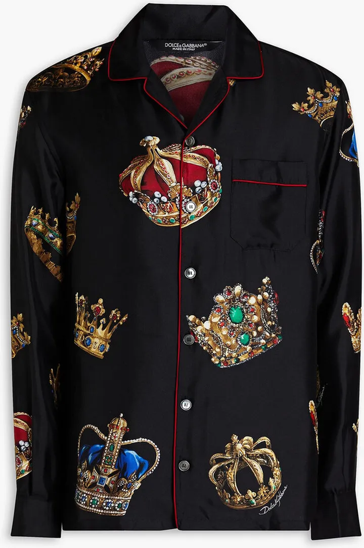 Printed silk-twill pajama shirt