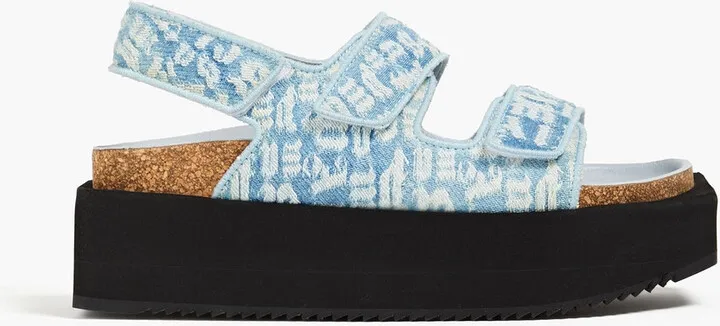Denim-jacquard platform slingback sandals