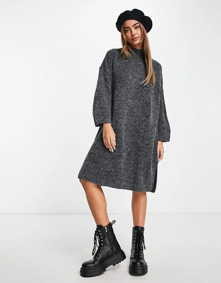 Monki knit midi dress in dark gray