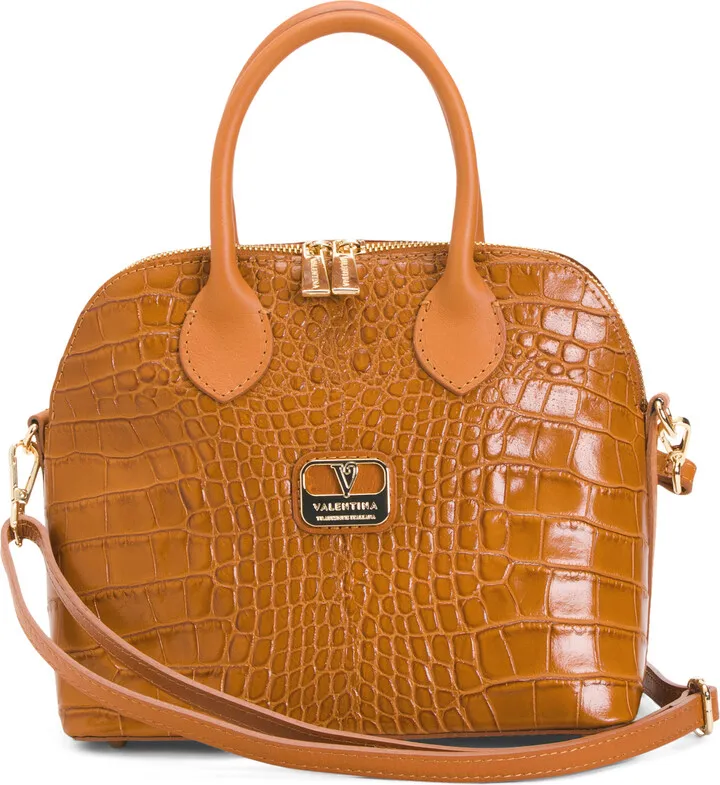 Made In Italy Leather Croc Dome Crossbody