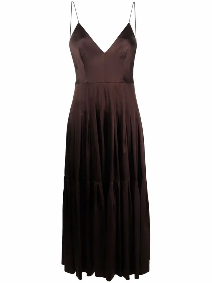 V-neck pleated dress