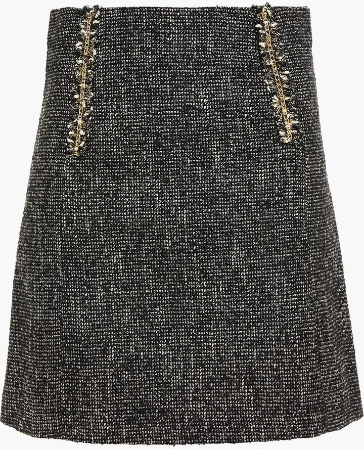 Talie chain-trimmed tweed mini skirt