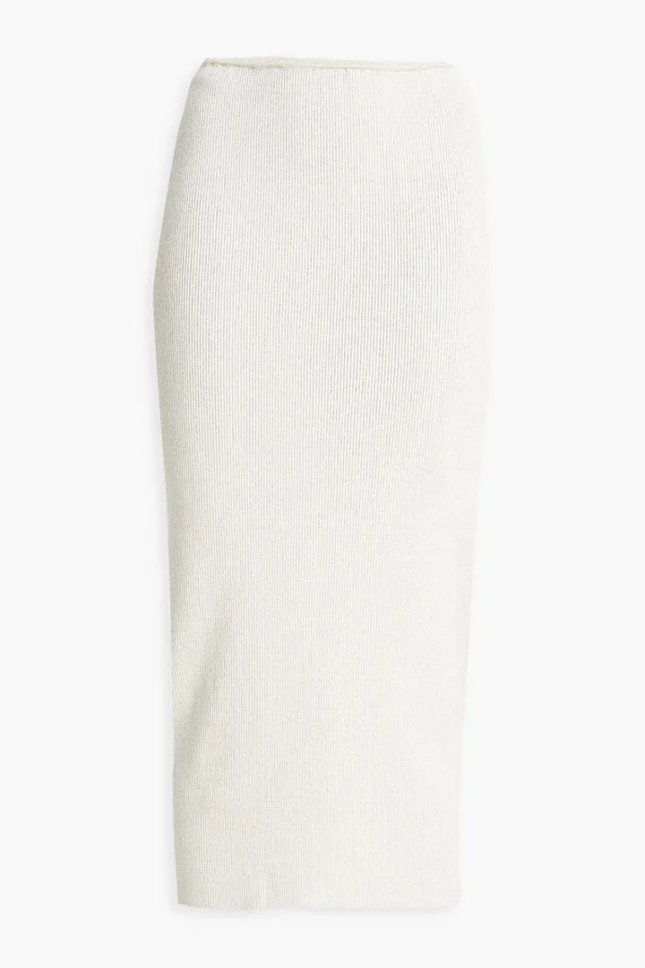 Metallic ribbed-knit midi pencil skirt