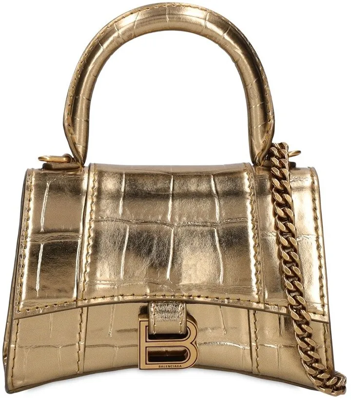 Mini Hourglass croc embossed leather bag