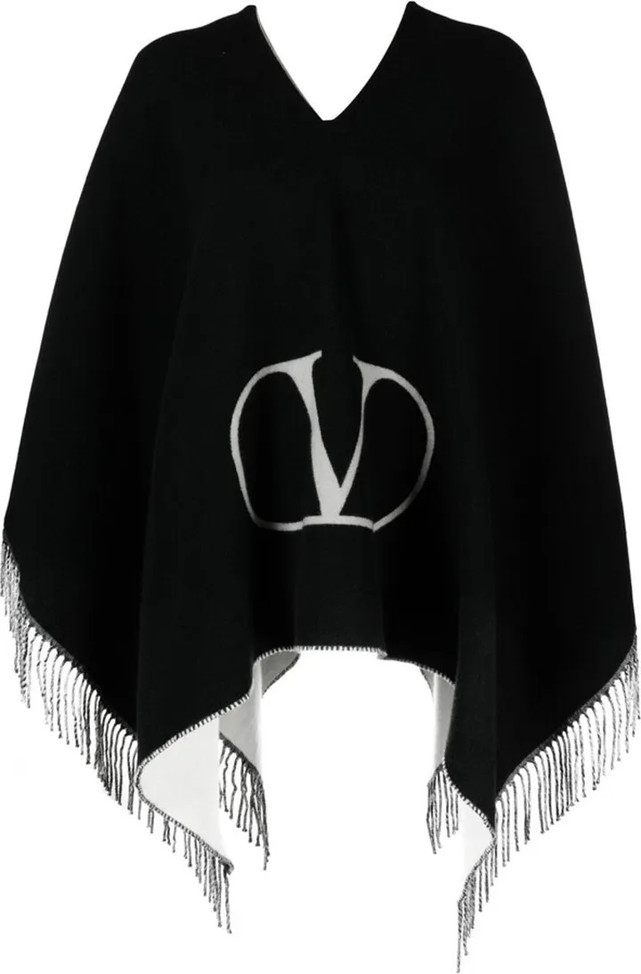 Black VLogo Signature Fringed Poncho