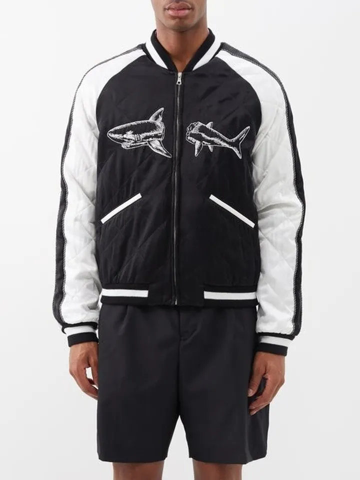 Sukajan Broken Shark-embroidered Bomber Jacket