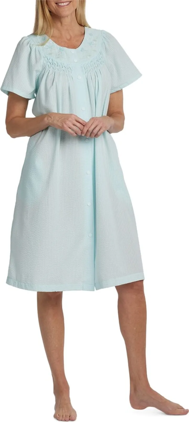Miss Elaine Short-Sleeve Snap-Front Seersucker Robe