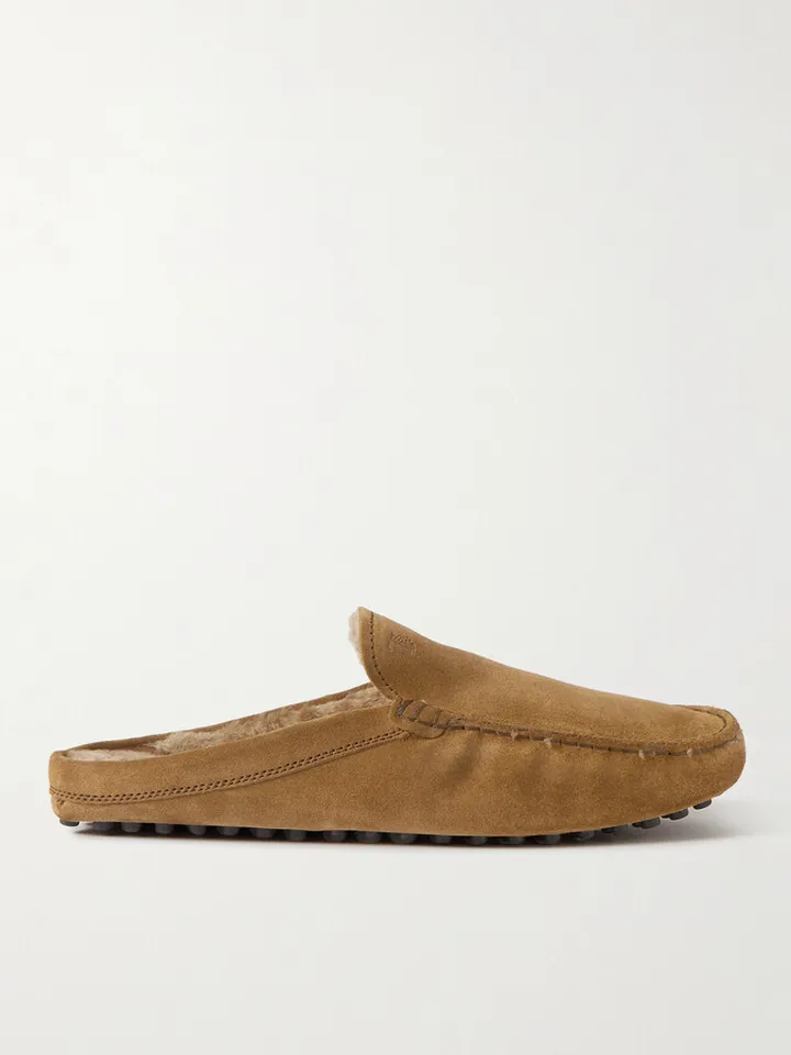 Shearling-Lined Suede Slippers