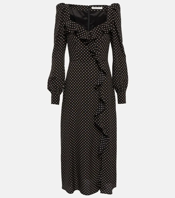 Polka-dotted silk midi dress