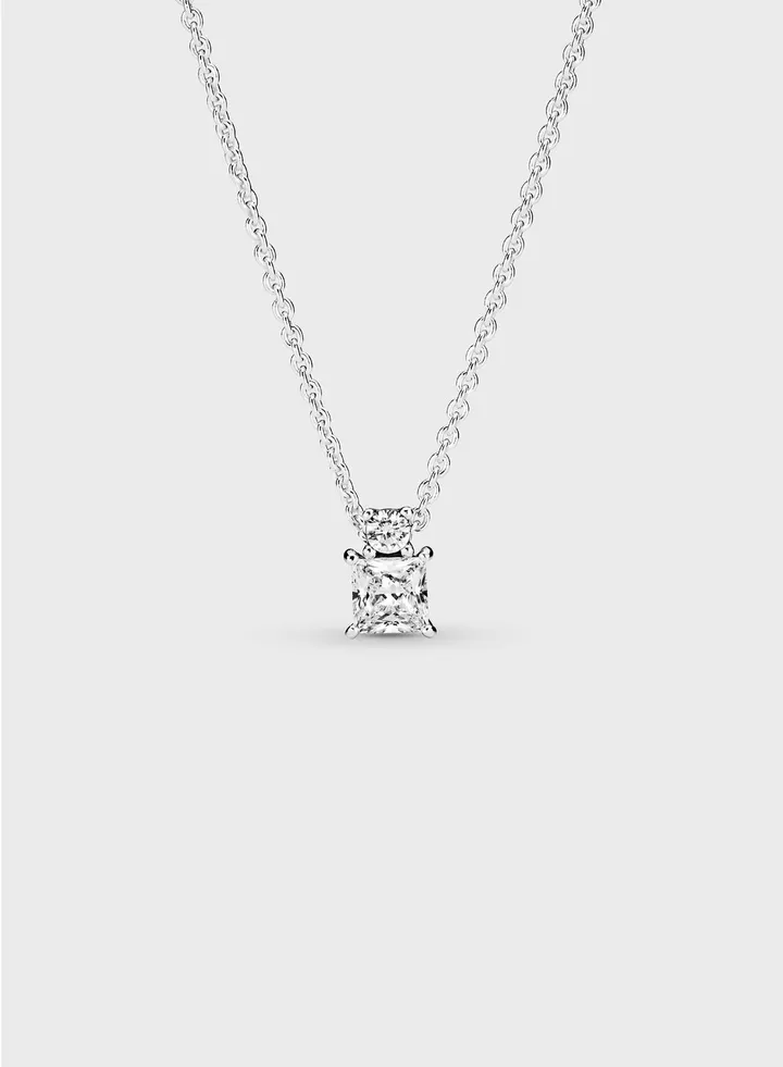 Sparkling Collier Round & Square Pendant Necklace