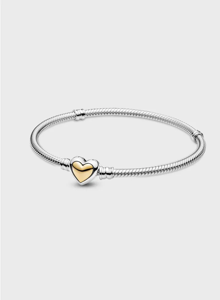 Domed Golden Heart Clasp Snake Chain Bracelet